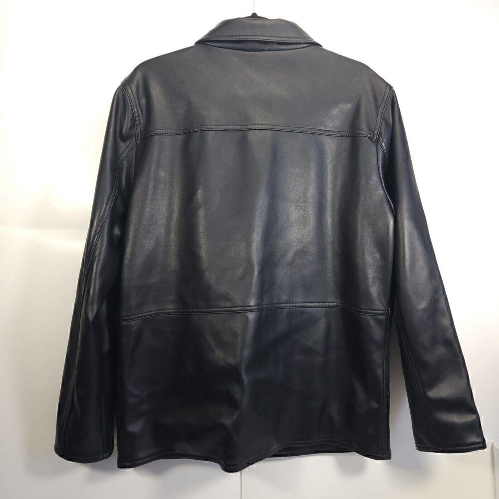G.A Milano Italy Men's Medium FauxLeather Button Up Black Trench Blazer Jacket - Picture 8 of 12
